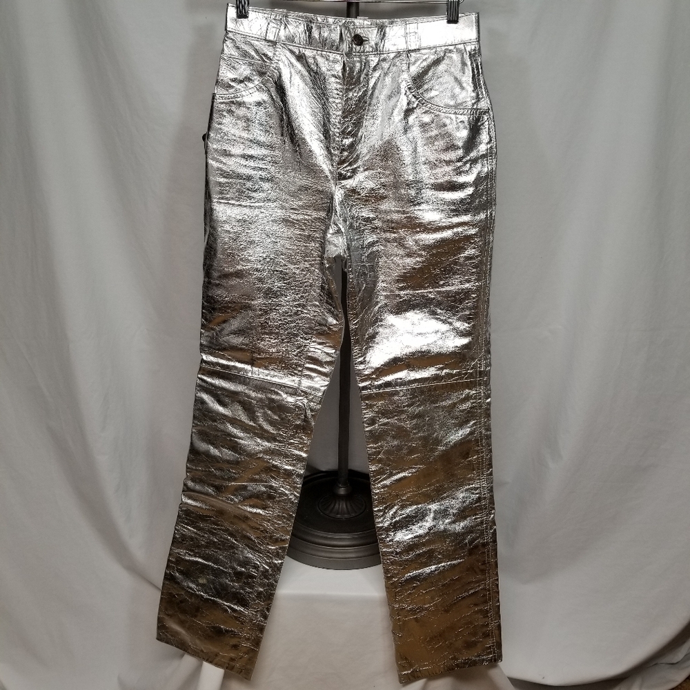 VTG Genuine Silver Leather Women's 32 Waist Pants Vintage Retro 5 Pocket Disco